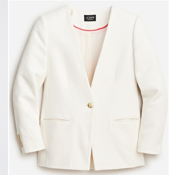J Crew Collection Alfie Collarless Blazer Ivory Textured Boucle Gold Buttons - Picture 2 of 6